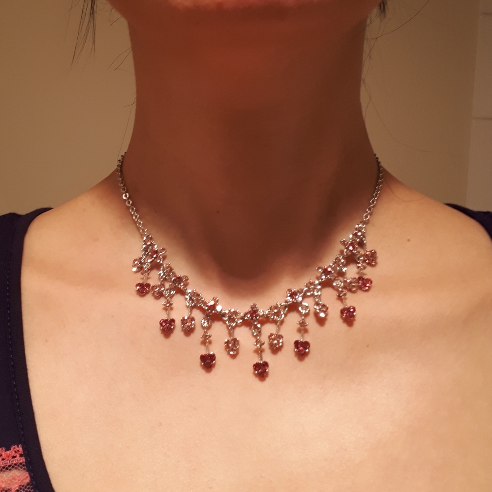 Set of Pink crystal necklace & earrings
